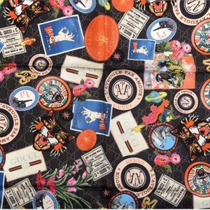 Gucci Silk Twill Monogram Courrier Square Scarf Black Grey 34x34 authentic